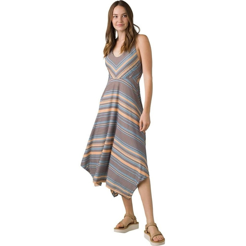 prAna Dress Saxon Midi Halter Striped Athletic Watercolor Casual Comfy Sz. M